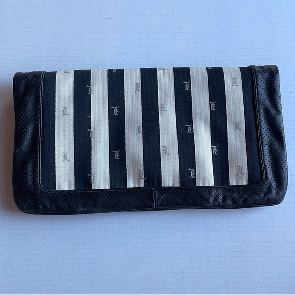 L.A.M.B. Gwen Stefani Black White Silver Stripe Leather Bag Clutch Tote Vintage - Picture 4 of 12